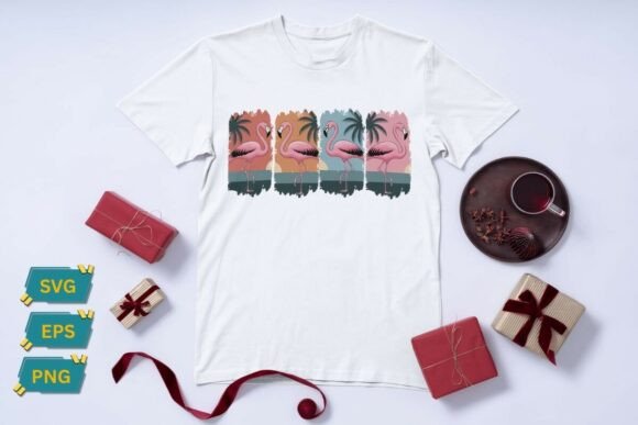Retro Pastel Flamingos and Palm Trees Graphics