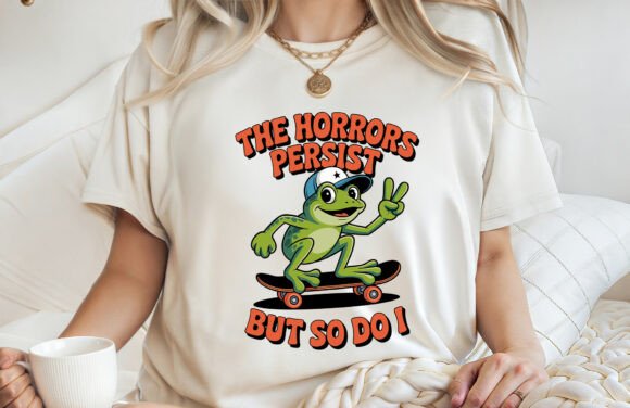 Skater Frog the Horrors Persist Tee SVG Graphics for T-Shirt Designs